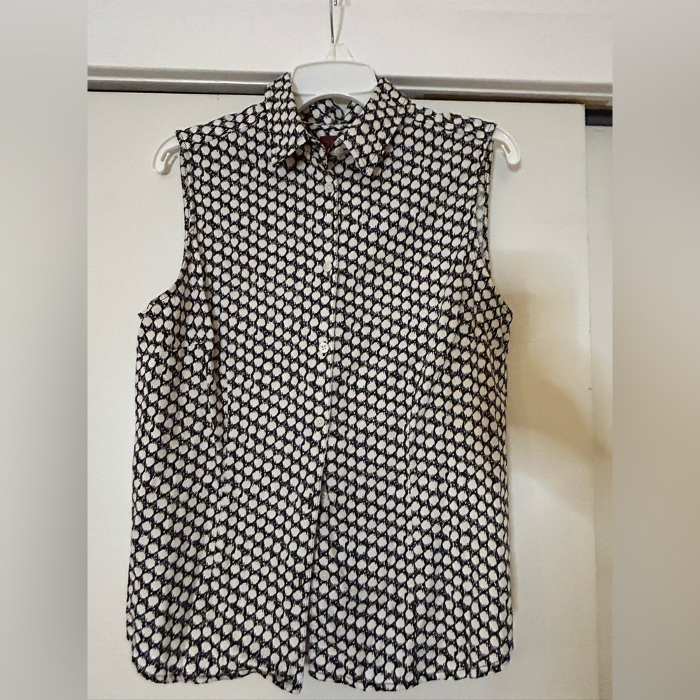 212 Collection Black and White Geometric Sleeveless Shirt
